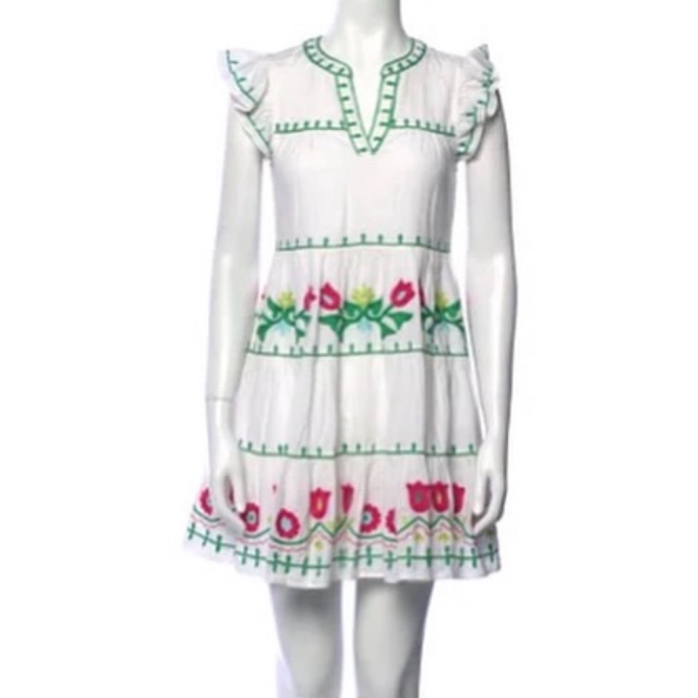 Roller Rabbit White Dress with Green and Pink Accents